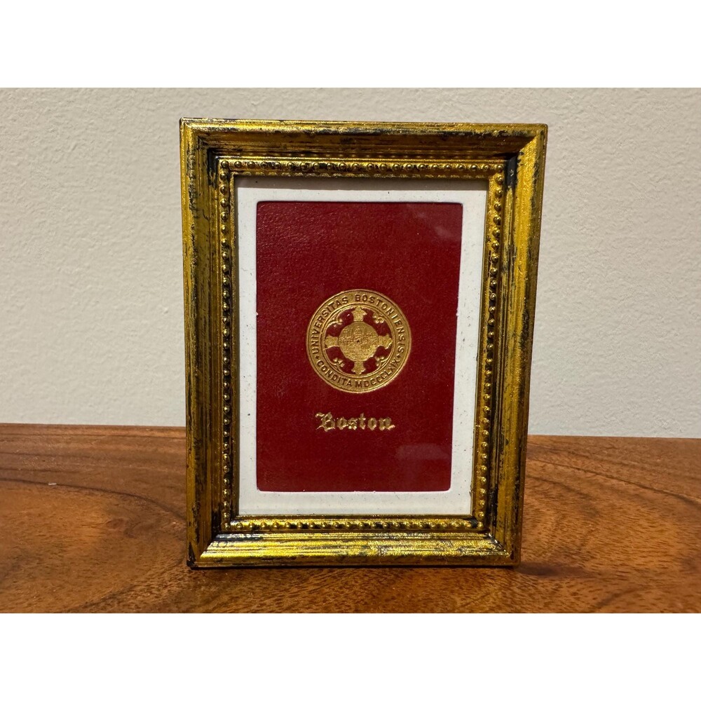 Boston University Antique Leather Mini Pennant (c. 1900–1910) in Gold Gilt Frame